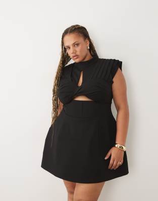 Asos Luxe Curve Ruched Bust Structured Mini Dress In Black