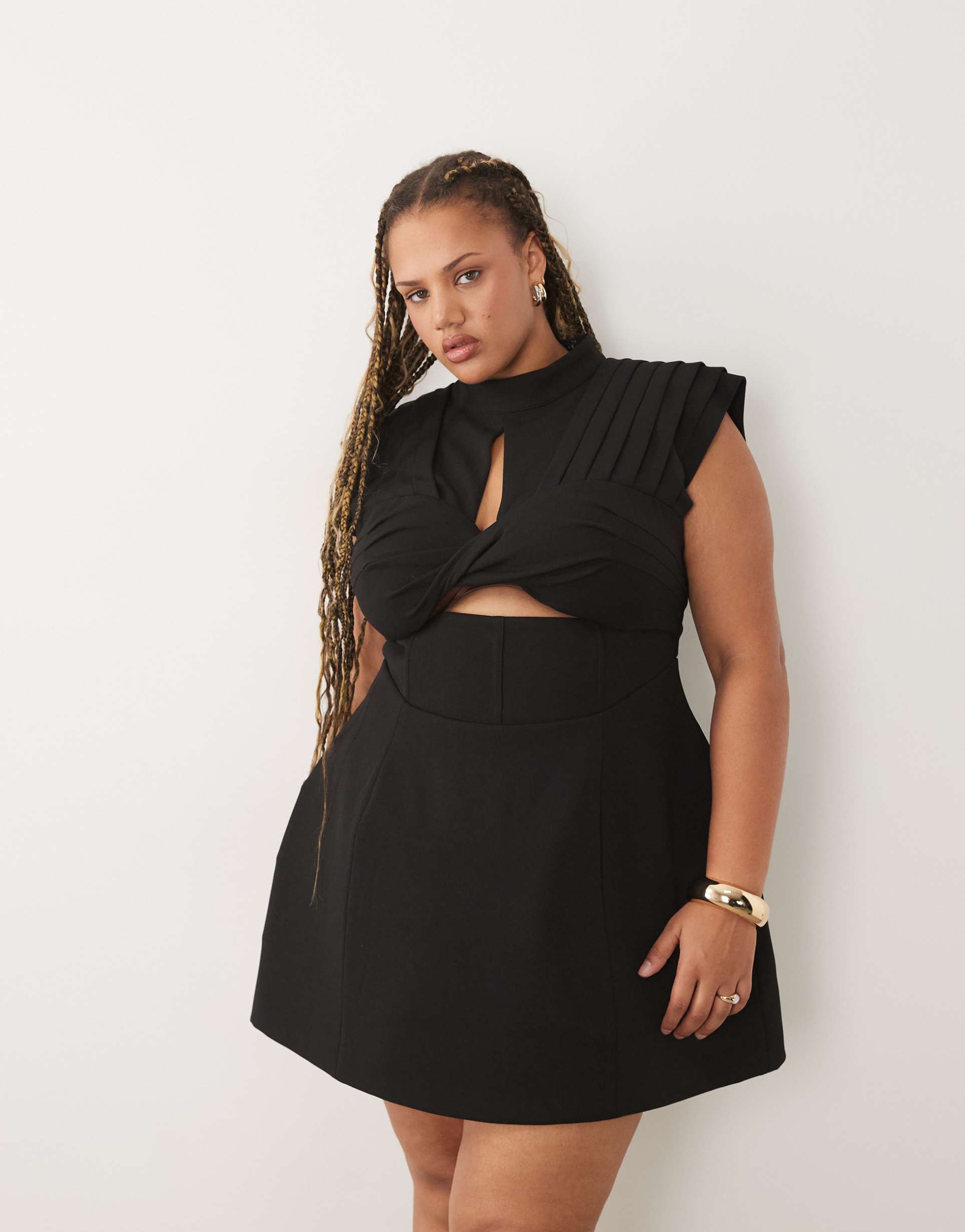 asos luxe curve ruched bust structured mini dress in black