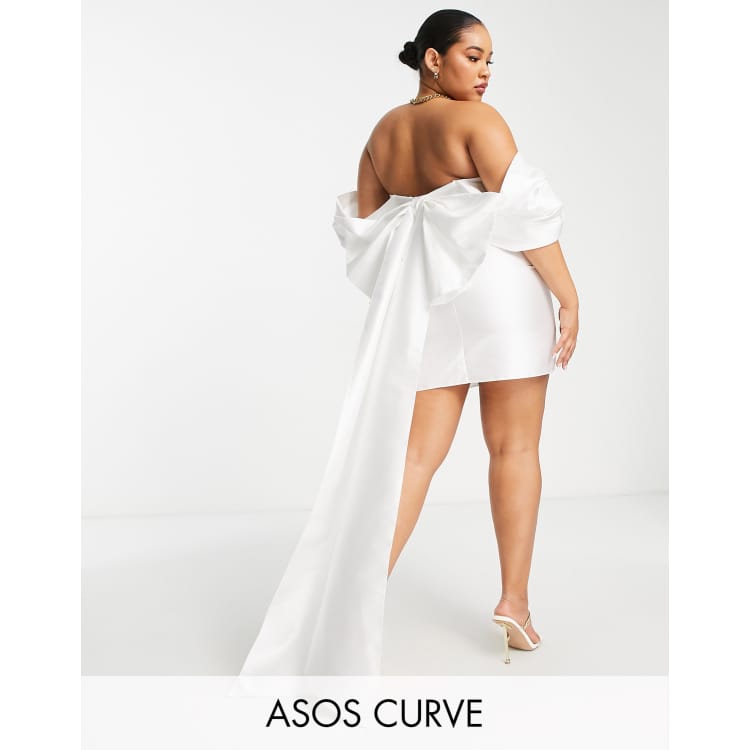 LUXE Curve satin oversized bow mini dress in white | ASOS