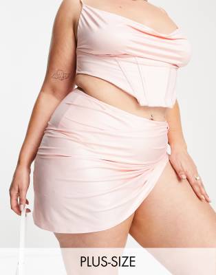 ASOS LUXE ASOS LUXE Curve satin wrap skirt bikini bottom in blush-Pink