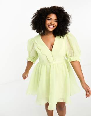 Forever New Curve puff sleeve square neck midi dress in buttercup