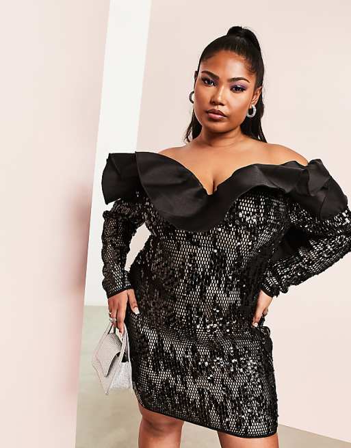 Ruffles Luxe Sequined Black Evening Dress Ruffles Luxe Sequined Black Evening Dress