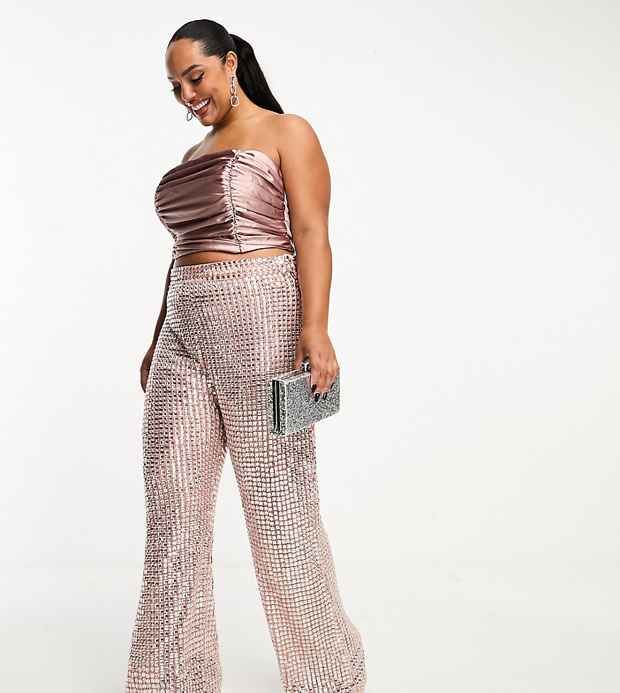 ASOS LUXE Curve sequin trousers in pink