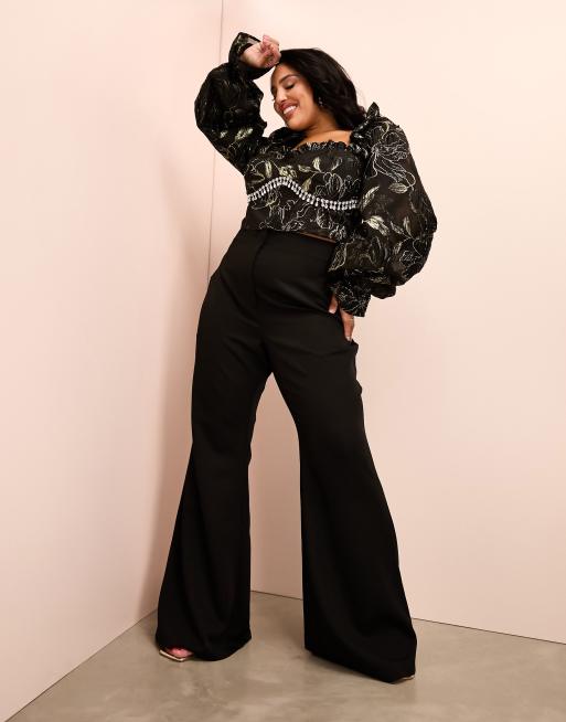 Plus Size Bubble Fabric Flare Pants – Style Your Curves