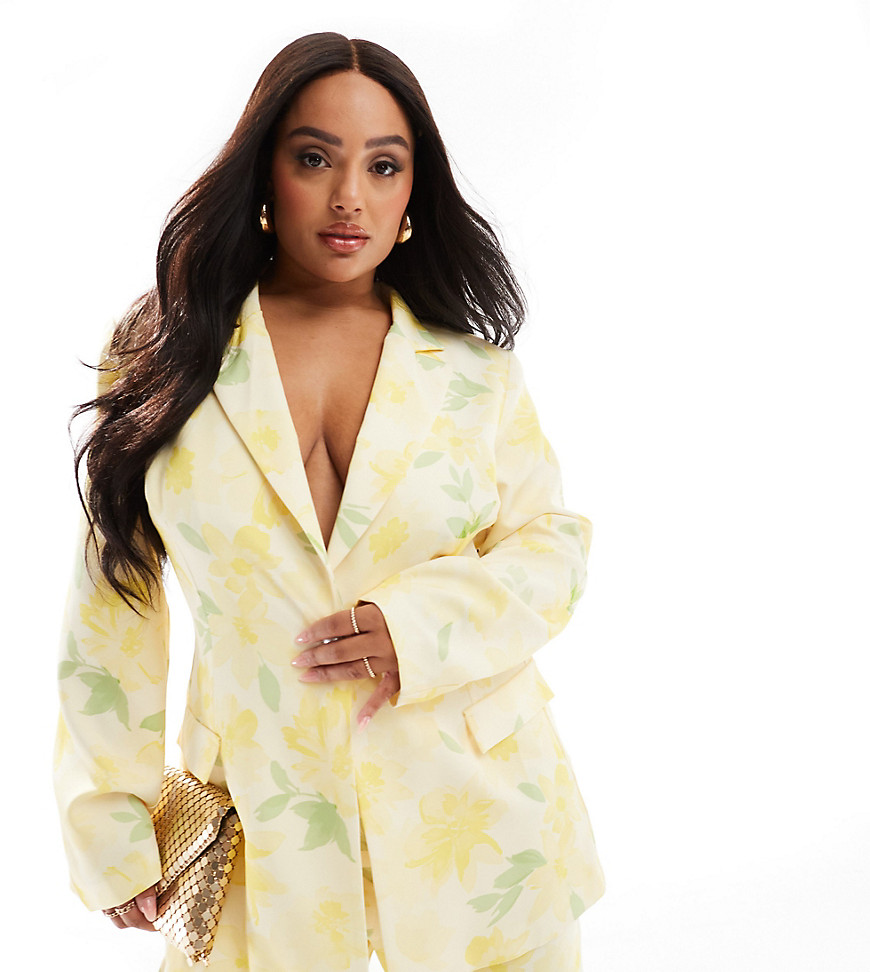 ASOS LUXE Curve single breasted co-ord tailored suit blazer in floral print-Multi