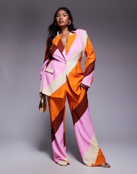 ASOS LUXE Curve single breasted tailored suit blazer and trousers in striped print - view 1