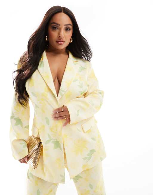 ASOS LUXE Curve single breasted tailored suit blazer in floral print part of a set