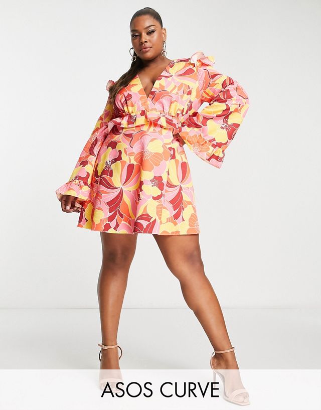 ASOS LUXE Curve smock dress in bright floral print