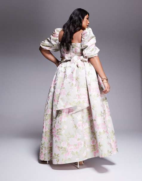 ASOS LUXE Curve co-ord jacquard maxi skirt with bow back in tulip floral