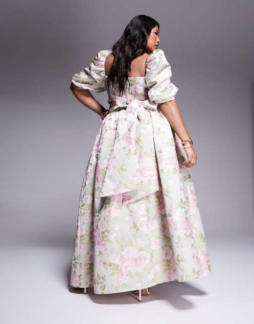 ASOS Luxe Curve – Spódnica maxi z kokardką z tyłu w żakardowy wzór w tulipany, część zestawu