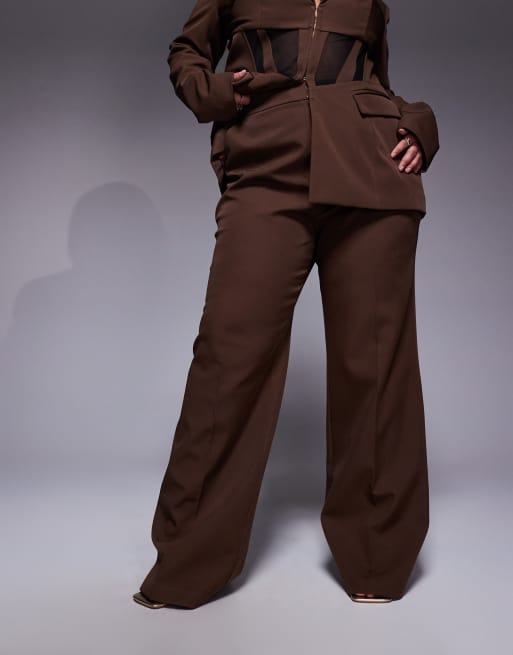 ASOS LUXE Curve straight pants in brown (part of a set), 2 of 5
