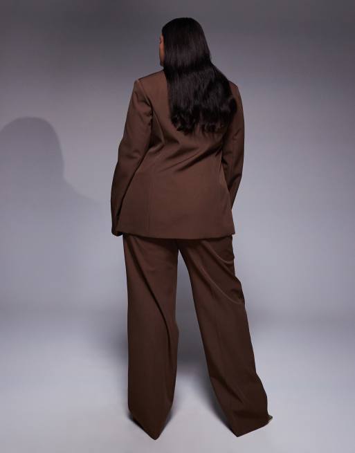 ASOS LUXE Curve straight pants in brown (part of a set), 4 of 5