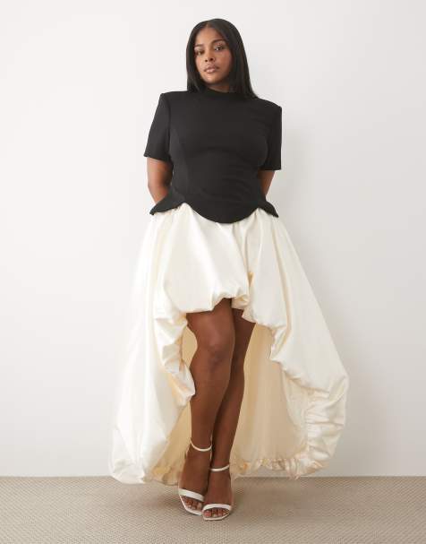 ASOS LUXE Curve structured bodice bubble hem dress in black - view 1