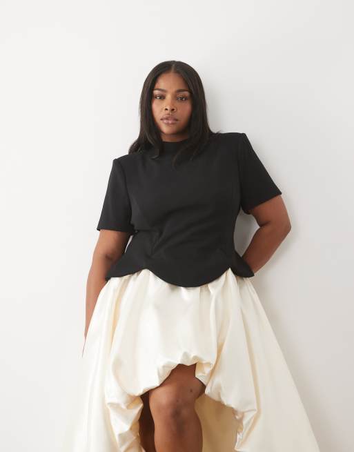 ASOS LUXE Curve structured bodice bubble hem dress in black, 2 of 4
