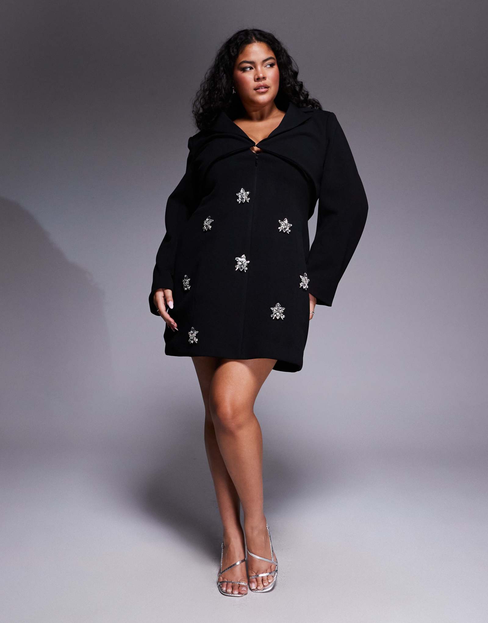 РОСКОШНОЕ облегающее платье ASOS черного цвета с длинными рукавами и украшениями на заказ