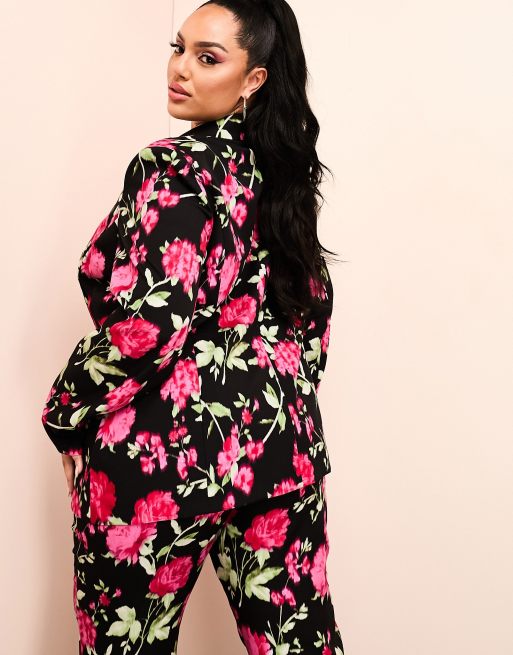 ASOS LUXE Curve suit blazer in black floral print, 3 of 4