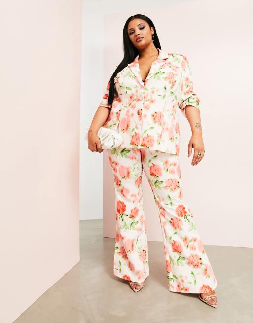 ASOS LUXE Curve 3-piece 3D flower bralette, blazer and pants in