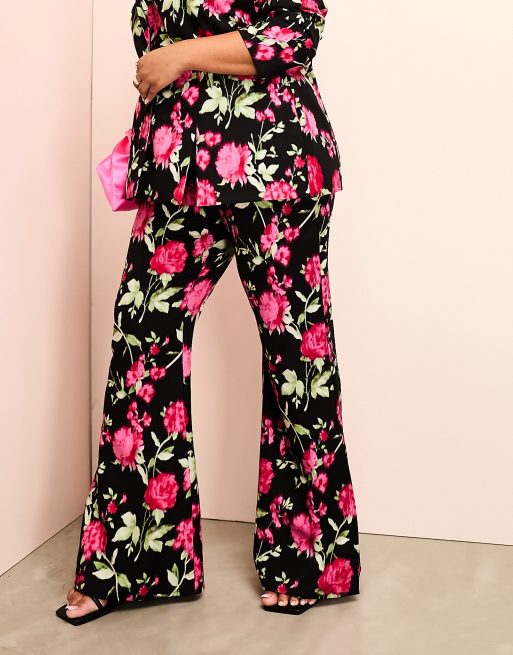 ASOS LUXE Curve suit pants in black floral print