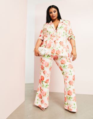 Curve suit pants in floral print-Multi