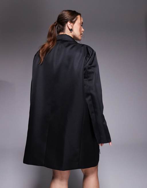 ASOS LUXE Curve – Svart kavajklänning i oversize med pärlprydda fransar, 2 av 4