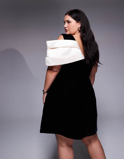 ASOS LUXE Curve – Svart miniklänning i sammet med strukturerad drapering i satin, 3 av 4