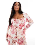[ASOS LUXE] ASOS LUXE Curve sweetheart tailored blazer with bow back in rose print (part of a set)-Multi 22 MULTI