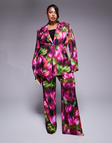 ASOS LUXE Curve tailored blazer and pants set in dark blurred floral print - view 1