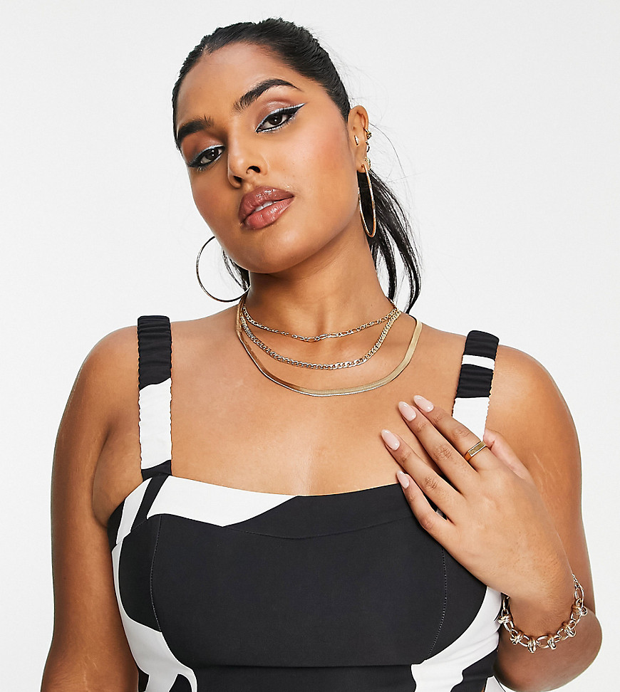 ASOS LUXE Curve tailored bralet in black & white swirl print - part of a set
