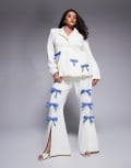 [ASOS LUXE] ASOS LUXE Curve tailored pants with denim bows in cream (part of a set)-White 26 CREAM