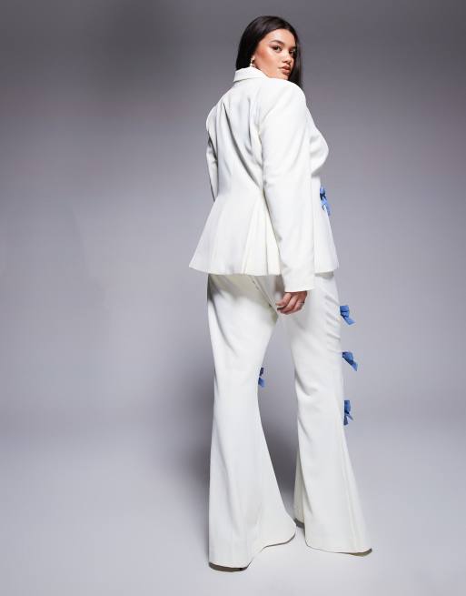 ASOS LUXE Curve tailored pants with denim bows in cream - part of a set, 2 of 5
