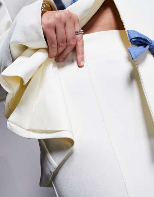 ASOS LUXE Curve tailored pants with denim bows in cream - part of a set, 3 of 5