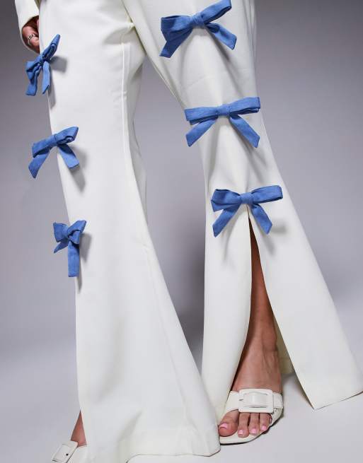ASOS LUXE Curve tailored pants with denim bows in cream - part of a set, 5 of 5