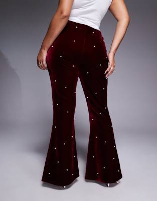 Asos Luxe Curve Tailored Pants With Pearl Embellishment In Red