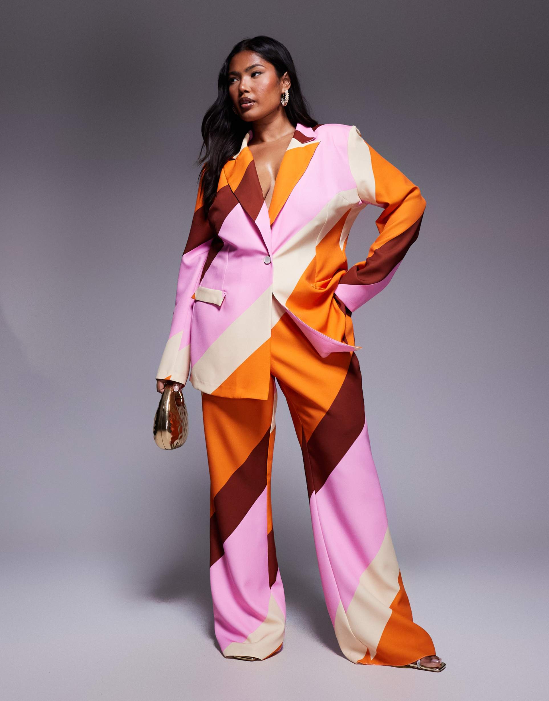 asos luxe curve tailored suit pants in striped print - part of a set
