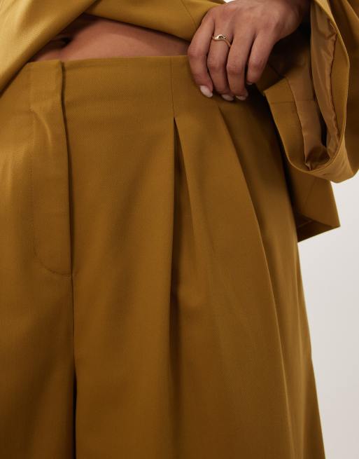 ASOS LUXE Curve tailored wide leg pants in mustard (part of a set), 3 of 5