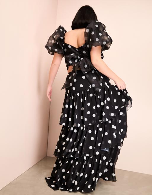 ASOS LUXE Curve tiered ruffle polka dot organza maxi skirt in monochrome part of a set ASOS