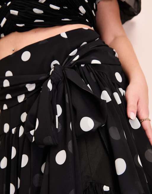 ASOS LUXE Curve tiered ruffle polka dot organza maxi skirt in