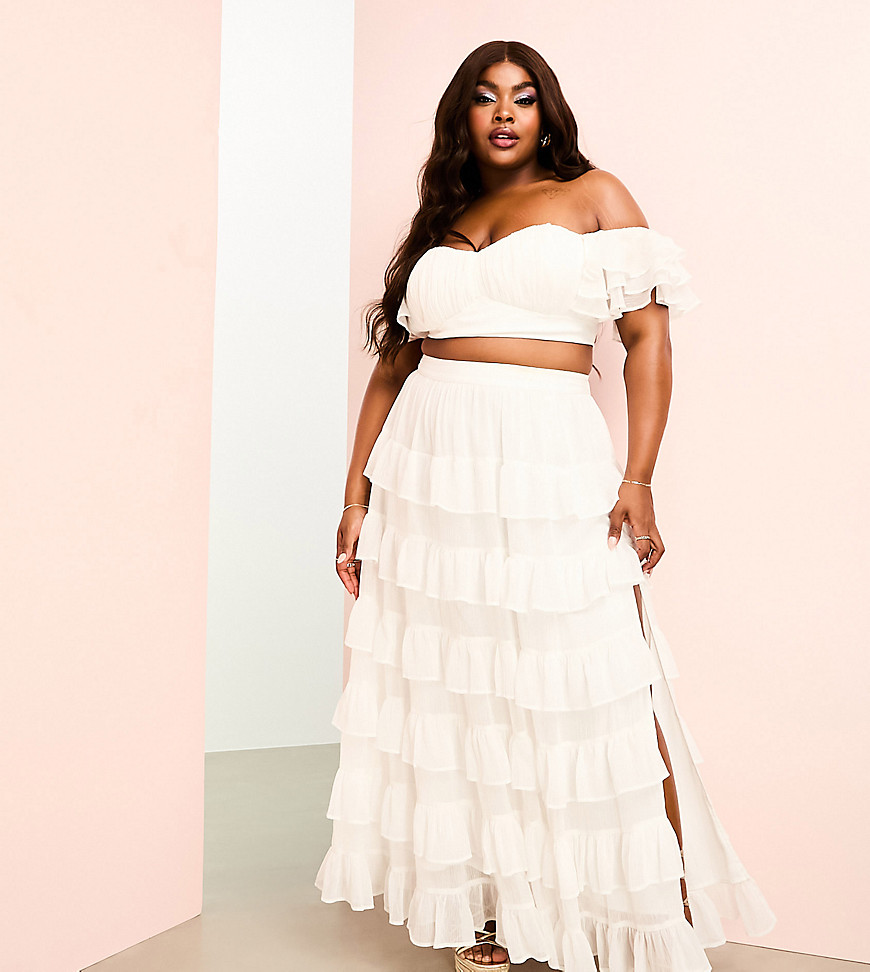 ASOS LUXE Curve tiered sheer beach maxi skirt in white - part of a set