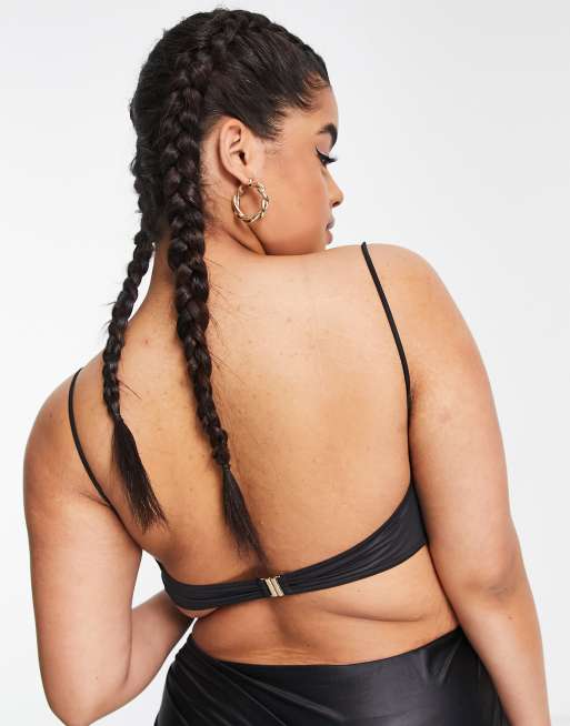 ASOS LUXE Curve - Top bikini a corsetto in raso nero, 2 di 4