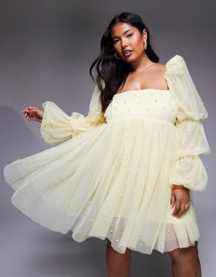 Asos Luxe Curve Tulle Baby Doll Dress With Pearl Embellishment