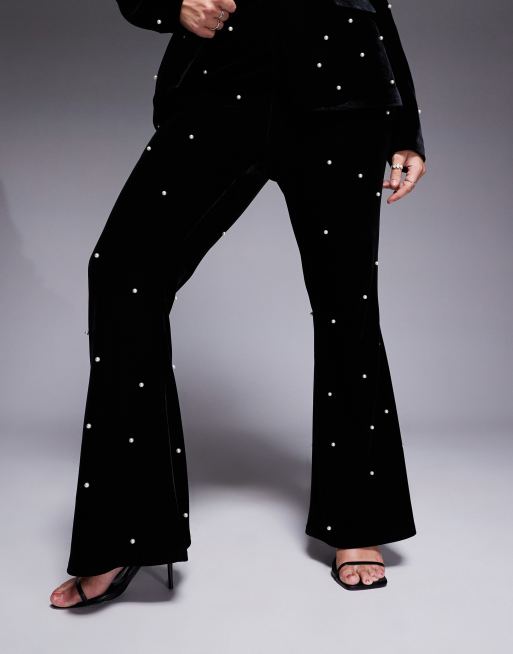 ASOS LUXE Curve velvet pants with pearl embellishment in
