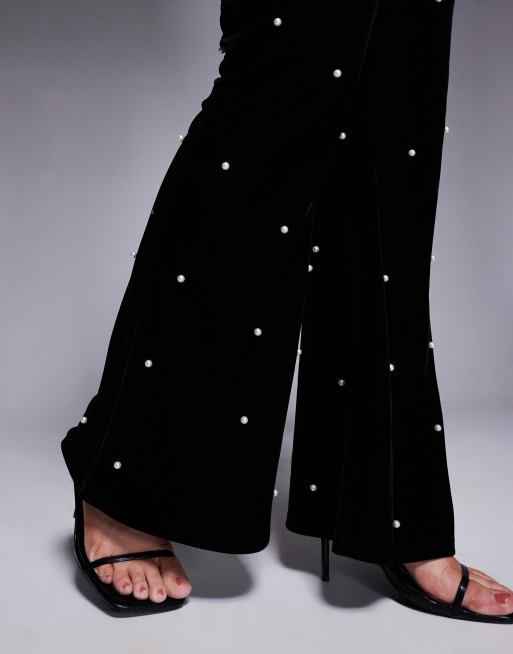 ASOS LUXE Curve velvet pants with pearl embellishment in