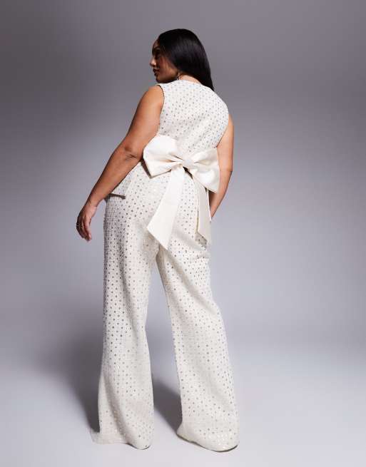 ASOS LUXE Curve – Verzierte Bouclé-Hose in Cremeweiß, Kombiteil, 5 von 5
