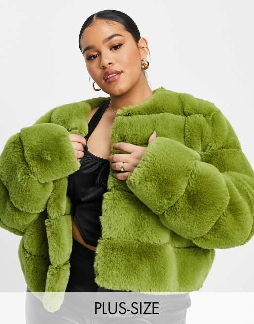 ASOS LUXE Curve - Veste courte en fausse fourrure - Chartreuse