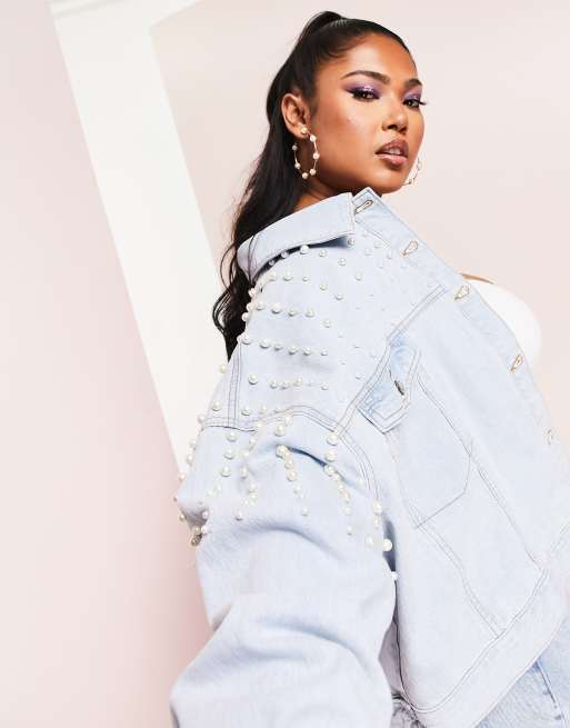 ASOS LUXE Curve - Veste en denim ornée de perles