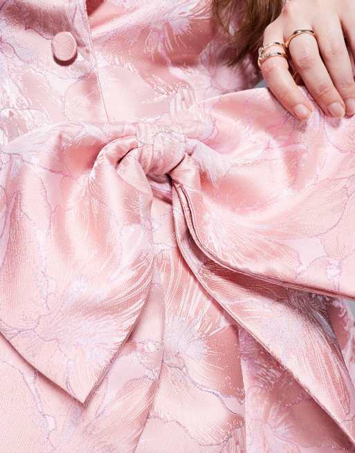ASOS LUXE Curve - Vestito camicia skater in jacquard rosa a fiori, 3 di 4