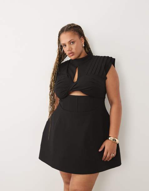 ASOS LUXE Curve - Vestito corto strutturato nero con bustino arricciato - view 1