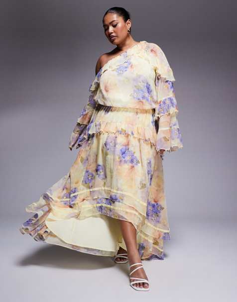 ASOS LUXE Curve - Vestito lungo in chiffon con stampa a fiori decorato con perle - view 1
