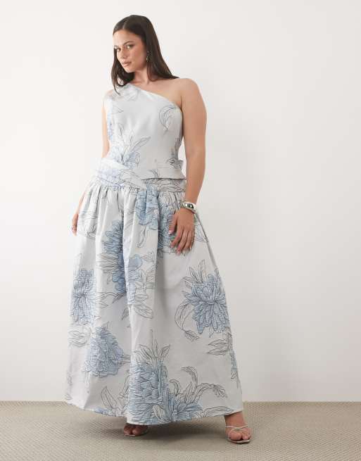 ASOS LUXE Curve - Vestito lungo monospalla jacquard, 2 di 4