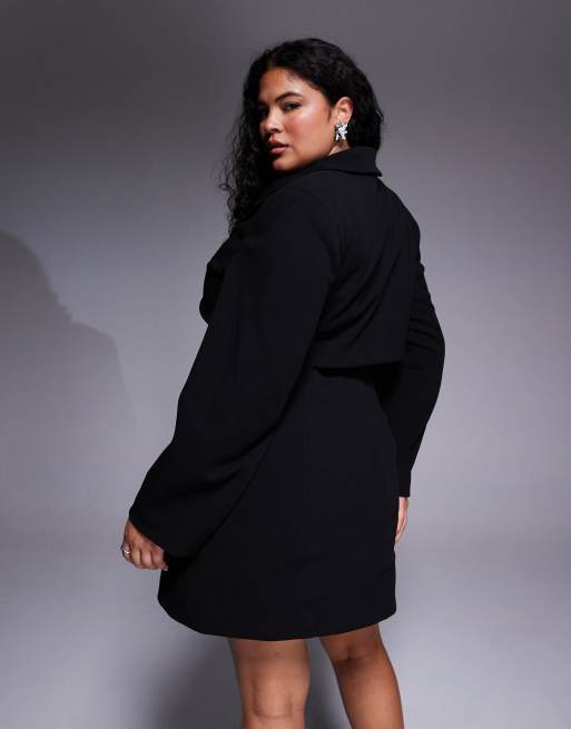ASOS LUXE Curve - Vestito nero sartoriale a maniche lunghe strutturato con decorazioni, 2 di 4